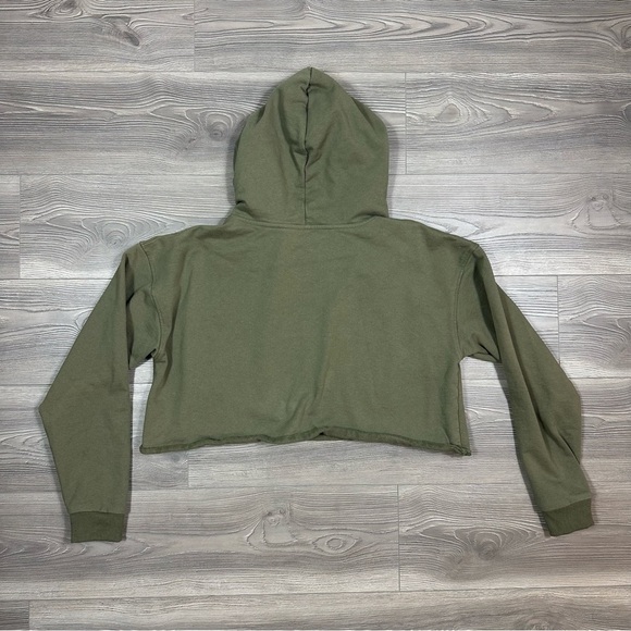 Arminta Olive Green Cropped Hoodie Streetwear Lined Hood Pullover Size XL - Picture 4 of 6